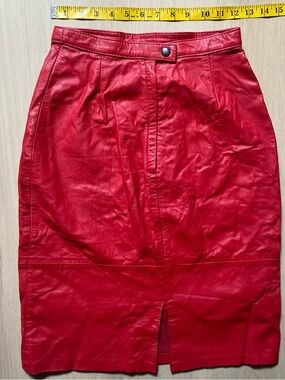 Red Faux Leather Pencil Skirt - Women